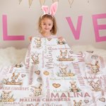 Personalized Cute Easter Bunny Word Cloud Soft Throw Blanket with Name Home Decor Baby Shower Birthday Easter Gift for Boys Girls
