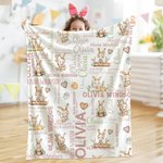 Personalized Cute Easter Bunny Word Cloud Soft Throw Blanket with Name Home Decor Baby Shower Birthday Easter Gift for Boys Girls