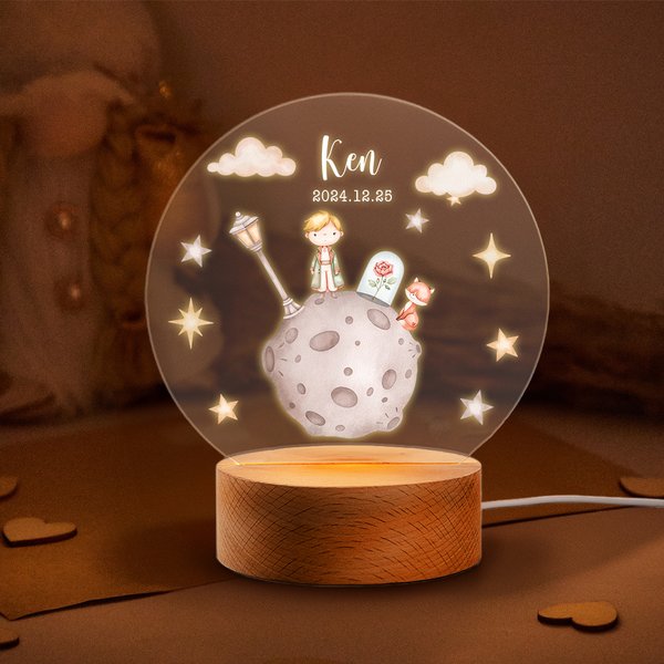 Personalizada Príncipe Zorro Rosa Nombre Acrílico LED Luz de Noche con Base de Madera Decoración de Guardería Regalo de Cumpleaños para Niños Niñas