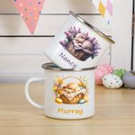Taza esmaltada de 11 oz personalizada con el nombre Conejo dormido en una cesta Regalo de cumpleaños de Pascua para niños Niñas