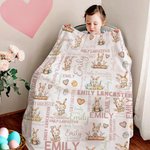 Personalized Cute Easter Bunny Word Cloud Soft Throw Blanket with Name Home Decor Baby Shower Birthday Easter Gift for Boys Girls