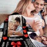 Couverture Douce Personnalisée avec 2 Noms et 1-8 Photos Collage Décoration Maison Cadeau Anniversaire Saint-Valentin pour Couples