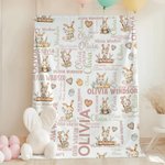 Personalized Cute Easter Bunny Word Cloud Soft Throw Blanket with Name Home Decor Baby Shower Birthday Easter Gift for Boys Girls