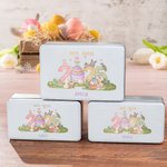 Personalized 2025 Easter Bunny Eggs Food Grade Metal Candy Chocolate Tin Box with Name Easter Birthday Gift for Kids Family