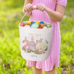 Gepersonaliseerde 2025 Paashaas Eieren Herbruikbare Canvas Mand met Naam Eieren Jagen Vrolijk Pasen Cadeau voor Jongens Meisjes