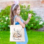 Uova di Pasqua a croce floreali personalizzate Borsa di tela riutilizzabile con nome Regalo di compleanno per bambini per la festa di Pasqua