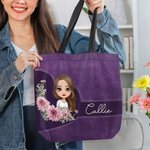 Bolsa personalizada con corona de flores de nacimiento y personaje de dibujos animados con nombre regalo de cumpleaños o Día de la Madre para mujeres