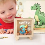 Personalized Fantasy Unicorn Dinosaur Construction Vehicles Number Wooden Clear Money Box Piggy Bank with Name Birthday Desk Decor Gift for Boys Girls