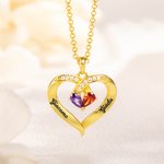 Collana con pendente a cuore insieme per sempre in argento sterling con doppia pietra di nascita e nomi incisi regalo di San Valentino per donne