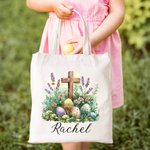 Uova di Pasqua a croce floreali personalizzate Borsa di tela riutilizzabile con nome Regalo di compleanno per bambini per la festa di Pasqua