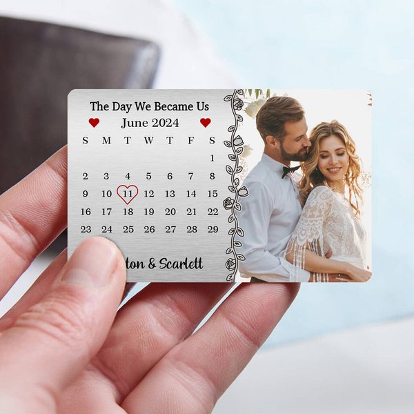 Personalized The Day We Became Us Photo Wallet Card with Names and Date Valentine's Day Anniversary Gift for Couple Spouse
