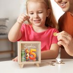 Personalized Fantasy Unicorn Dinosaur Construction Vehicles Number Wooden Clear Money Box Piggy Bank with Name Birthday Desk Decor Gift for Boys Girls