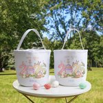 Gepersonaliseerde 2025 Paashaas Eieren Herbruikbare Canvas Mand met Naam Eieren Jagen Vrolijk Pasen Cadeau voor Jongens Meisjes