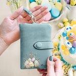 Personalizado portátil floral cruz huevos de Pascua de cuero de tres pliegues billetera con nombre y correa de muñeca de cumpleaños de Pascua de regalo para las mujeres cristianas