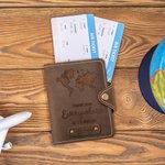 Portapassaporto in vera pelle personalizzato con modello a tema di bussola a scelta e nome stile vintage essenziale per amanti dei viaggi