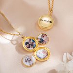 Personalised 4 Photos Collage Round Locket Necklace with Engraved Initial and Name Mother's Day Valentine's Day Anniversary Gift for Women