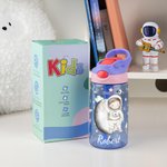 Personalizada Space Planet Rocket Astronaut 16 oz Kid Water Bottle with Name and Handle Silicone Straw Back to School Birthday Gift for Boys Girls