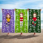 Personalised Cartoon Soccer Character Oversized Quick Dry Microfiber Beach Towel with Name and Number Travel Essentials Team Gift for Soccer Lovers