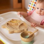 Set di posate personalizzate in bambù e silicone alimentare materiali sicuri con ventosa regalo per compleanno battesimo Natale per neonati