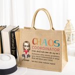 Personalizada Chaos Coordinator Personaje de dibujos animados Bolsa de yute reutilizable con nombre Accesorio de viaje Regalo de cumpleaños para mujeres Niñas