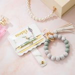 Personalisierte Gold-Edged Geburt Blume Name Schlüsselanhänger Wristlet Leder Brieftasche mit Perlen Armband Geburtstag Muttertag Geschenk für sie