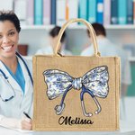 Estetoscopio personalizado Coquette Lazo Bolsa de yute grande con nombre y asa Agradecimiento Regalo de la Semana de la Enfermera para el personal médico