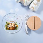 Personalized Cute Sleeping Bunny In A Basket Name LED Night Light with Wooden Base Nursery Room Decor Easter Gift for Kids