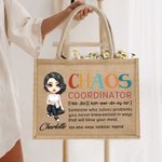 Personalizada Chaos Coordinator Personaje de dibujos animados Bolsa de yute reutilizable con nombre Accesorio de viaje Regalo de cumpleaños para mujeres Niñas