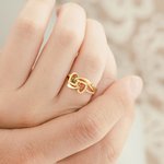 Personalized Double Heart Intertwined Birthstone Sterling Silver Ring with Engraved Text and Zircon Valentine's Day Wedding Gift for Women