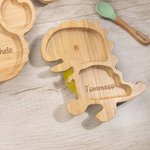 Set di posate personalizzate in bambù e silicone alimentare materiali sicuri con ventosa regalo per compleanno battesimo Natale per neonati