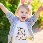 Personalised Multicolour Cute Easter Bunny Initial Carrot 100% Cotton Kid T-shirt with Name Easter Party Gift for Boys Girls