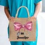 Estetoscopio personalizado Coquette Lazo Bolsa de yute grande con nombre y asa Agradecimiento Regalo de la Semana de la Enfermera para el personal médico