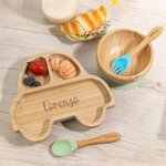 Set di posate personalizzate in bambù e silicone alimentare materiali sicuri con ventosa regalo per compleanno battesimo Natale per neonati