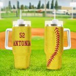 Vaso isotérmico personalizado de 40 oz con número y nombre de béisbol de voleibol Regalo diario de cumpleaños para los amantes del deporte