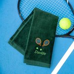 Asciugamano personalizzato con ricamo e nome con racchetta da tennis regalo ideale per giocatori di tennis allenatori e appassionati di tennis