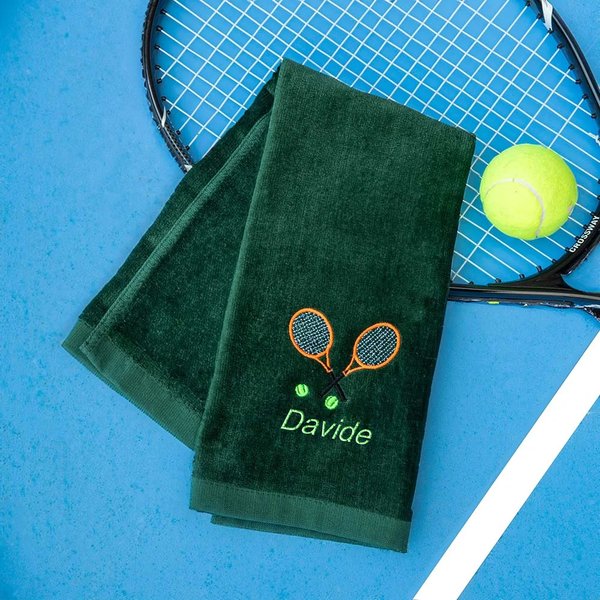 Asciugamano personalizzato con ricamo e nome con racchetta da tennis regalo ideale per giocatori di tennis allenatori e appassionati di tennis