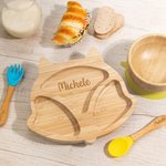 Set di posate personalizzate in bambù e silicone alimentare materiali sicuri con ventosa regalo per compleanno battesimo Natale per neonati