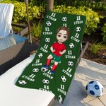 Personalised Cartoon Soccer Character Oversized Quick Dry Microfiber Beach Towel with Name and Number Travel Essentials Team Gift for Soccer Lovers