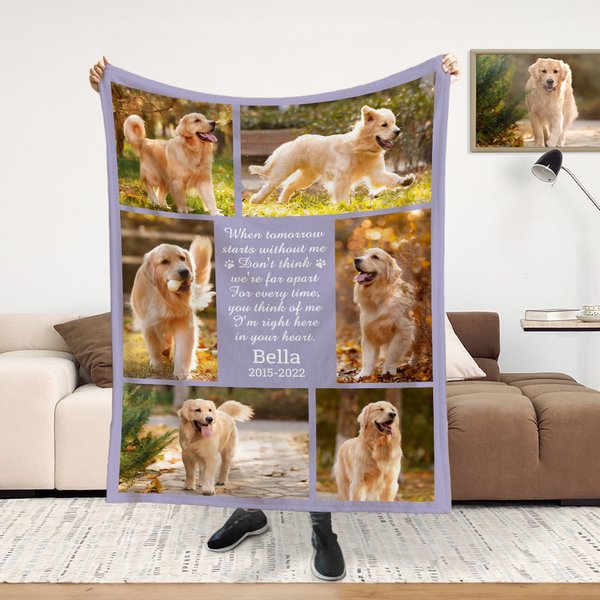 Gepersonaliseerde Multicolor Hond Kat Foto's Zachte Deken met Naam Home Decor Herdenking Sympathie Huisdierverlies Cadeau voor Huisdierliefhebbers