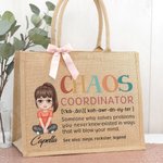 Personalizada Chaos Coordinator Personaje de dibujos animados Bolsa de yute reutilizable con nombre Accesorio de viaje Regalo de cumpleaños para mujeres Niñas