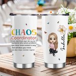 Coordinador del Caos Personalizado Cartoon Character 20oz Nombre Vaso con pajita y cepillo Cumpleaños Apreciación Regalo para la familia amigo