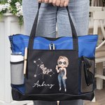 Personalized Cartoon Character Zodiac Birth Flower Mesh Pockets Large Tote Bag with Name Anniversary Birthday Gift for Girls Women