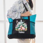 Personalisierte Ostereier Floral Cross Zipper Tote Bag mit Namen und Mesh-Tasche Gebetstag Ostern Lagerung Urlaub Geschenk für Frauen Christian
