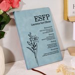 Personalisierte MBTI Definition Geburt Blume A5 Leder Notizbuch mit Namen Geburtstag Geschenk für Familie Freunde