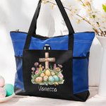 Personalisierte Ostereier Floral Cross Zipper Tote Bag mit Namen und Mesh-Tasche Gebetstag Ostern Lagerung Urlaub Geschenk für Frauen Christian
