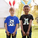 Personalised Multicolour Cute Easter Bunny Initial Carrot 100% Cotton Kid T-shirt with Name Easter Party Gift for Boys Girls