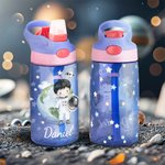Personalizada Space Planet Rocket Astronaut 16 oz Kid Water Bottle with Name and Handle Silicone Straw Back to School Birthday Gift for Boys Girls