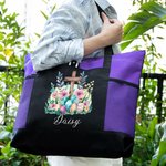Personalisierte Ostereier Floral Cross Zipper Tote Bag mit Namen und Mesh-Tasche Gebetstag Ostern Lagerung Urlaub Geschenk für Frauen Christian