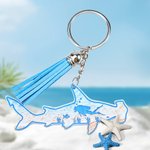 Personalised Hammerhead Great White Shark Diver Acrylic Keychain with Name and Tassel Birthday Bag Tag Gift for Diver Ocean Lovers