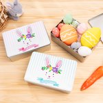Personalisierte Aquarell Girlande Hase Nadelstreifen Keks Zinn Lebensmittelqualität Aufbewahrungsbox mit Namen Ostern Party Favor Geschenk für Kinder